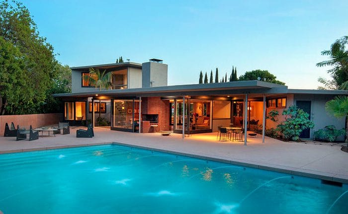 architect Quincy Jones Nordlinger House pool view. Bel Air Mid Century Modern home