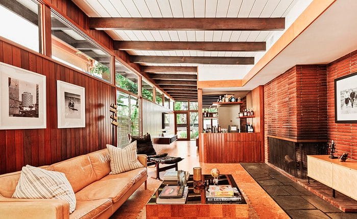 Living room of the Universal City Hills Mid Century home by architect A.H. Galpert 
