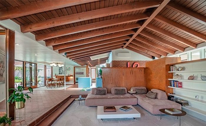 Sunken living room in The Alexander House by architect John Lautner