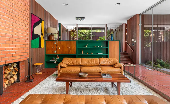 Living room of by Robert Lee designed Mid Century Beachwood Canyon Home 