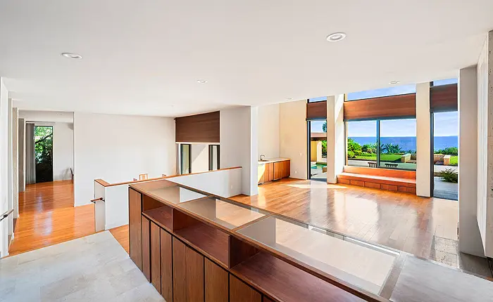One of the distinctive characteristics of this Malibu Buff and Hensman home is the continuously curated views of the ocean from almost every room.