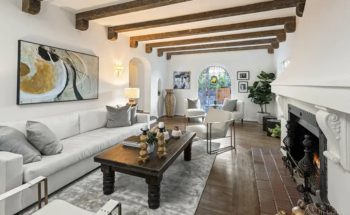 Classic Sunset Strip Spanish home with beamed ceiling