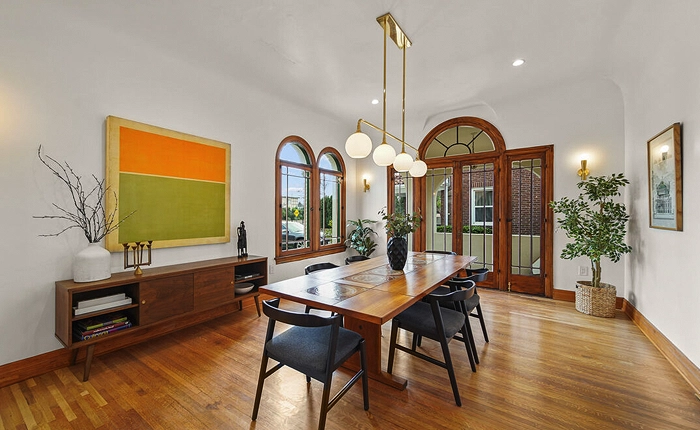 Spacious dining room of a Historic Spanish Revival Lafayette Square home