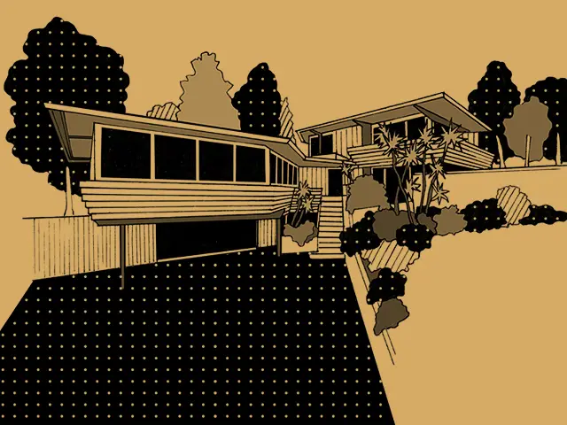A. Quincy Jones mid century modern house post and beam construction