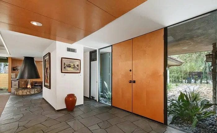 Ray Kappe mid-century modern home with floating fireplace