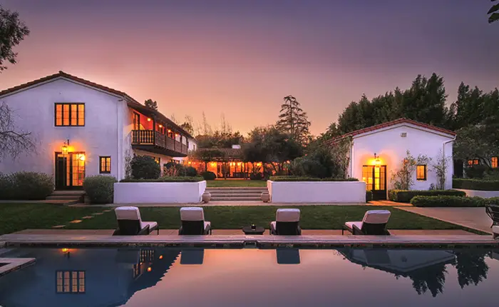 Wallace Neff designed El Mirasol estate at sunset once owned by Diane Keaton