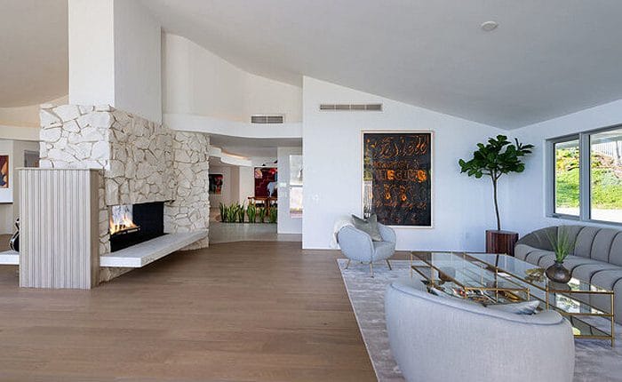 Sunset Strip Mid-Century Home with rock fireplace