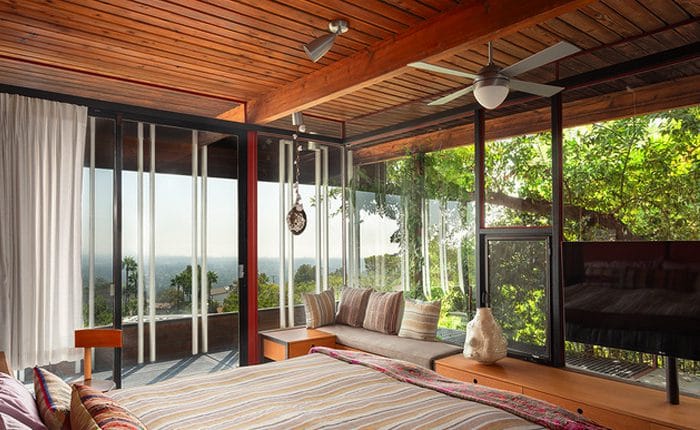 Primary bedroom the Johnson Residence, a Craig Ellwood Brentwood Mid Century home
